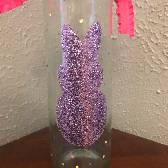 Purple Glitter Bunny Hand Painted Wine Bottle - Picture 2 of 7